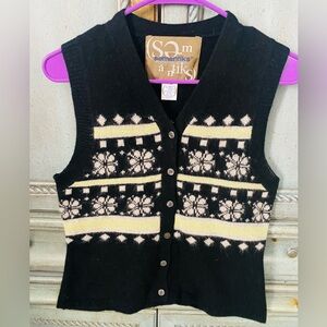 Darkest Black and Pale Green Snowflake Sweater Vest